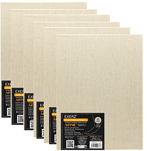EXERZ 30x40cm Leinen-Leinwandpaneele 6 Stück, Leinwandbrett A3, 320 g/m²/ Dreifach grundiert/Säurefrei/mittlere Körnung/ungebleichtes reines Leinen – Öl- und Acrylmalerei (30 x 40 cm)