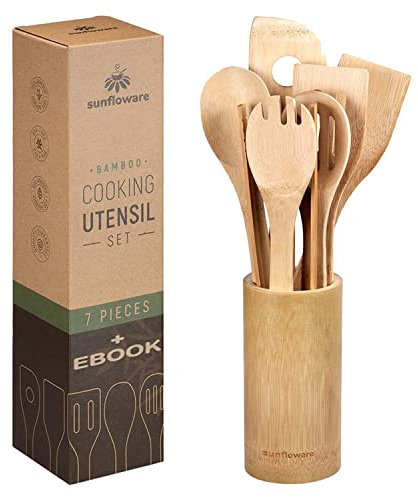 Wooden Spoons Cooking Utensils-8pcs Wooden Kitchen Utensils Set,Includes Cooking Spoon Spatula Turner Fork Kitchen Tongs,Easy to Clean,Great Gift for Friends and Family