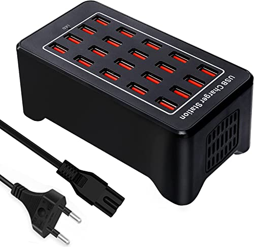USB Charging Station, 20Ports 100W(20A) Desktop Ladestation, Multi-Funktions USB Smart Ladegerät, USBA Ladestation, Mehrere Geräte Power Hub für iPhone/Samsung/iPad/Google Pixel/Tablets