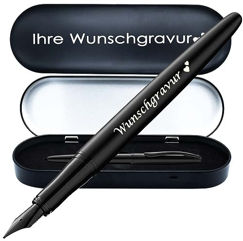 Pelikan Füllhalter Jazz® Noble Elegance mit Gravur als Geschenk | inkl. Etui mit Wunschgravur (Platz für 10 Stifte) | Emojis Gravur | Farbe Carbon Schwarz | Füller personalisiert