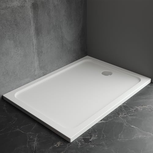 Duschwanne 70 x 100 cm Duschtasse Super Flach für Dusch Duschkabine in Weiß Rechteckig aus Sanitäracryl, Duschwanne Komplett inkl. Ablaufgarnitur