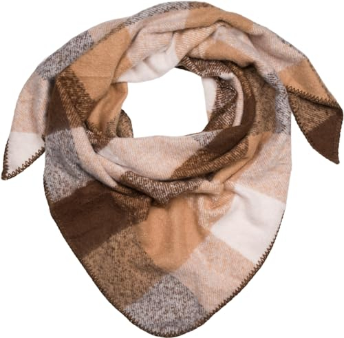 styleBREAKER Damen XXL Web Dreieck Schal mit buntem Karo Muster, Dreiecktuch Kariert, Winter Schal warm weich, Tuch 01020050, Farbe:Braun-Hellbraun-Weiß