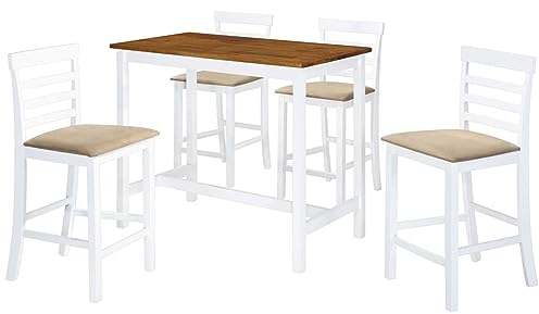 Camerina Set Mesa y sillas de Bar 5 Piezas Madera Maciza marrón y Blanco Mesas Altas Y Taburetes Mesa Estrecha Cocina