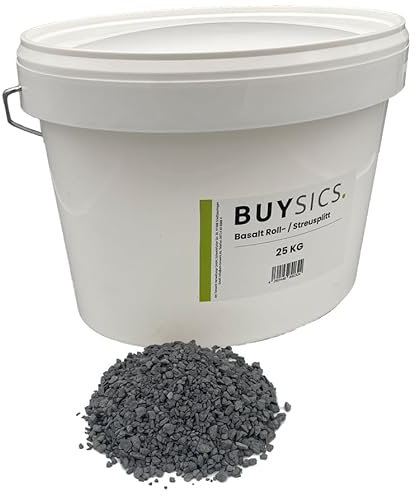 BUYSICS - Roll- Streusplitt aus natürlichem Basalt (2-5 mm) als umweltfreundliche Alternative für den Winter ohne Salz (Eimer, Basalt, 25 kg)
