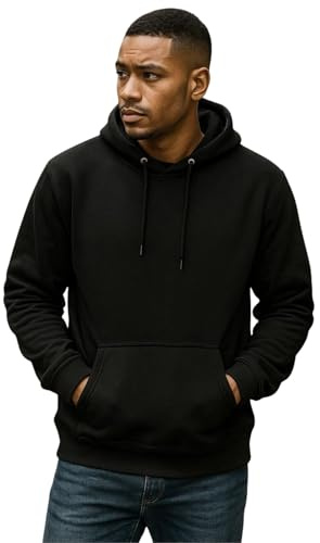 True Face Mens Hoodie Pullover Classic Hooded Fleece Top Plain Ribbed Cuff Long Sleeve Sweatshirt Pull Over Jumper Hoody Top