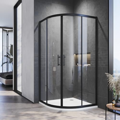 ELEGANT 800x800mm Black Quadrant Shower Enclosures 6mm Tempered Glass Safety Sliding Glass Shower Enclosure Cubicle Door Noble Design