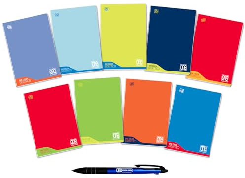 Blasetti - 6 Maxi quaderni DIDATTICI One Color + Penna Multicolore One Color. Carta da 100gr, 72 facciate più risguardo, Jolly Page, ideali per disgrafia, pacco con colori assortititi - Righe 0C
