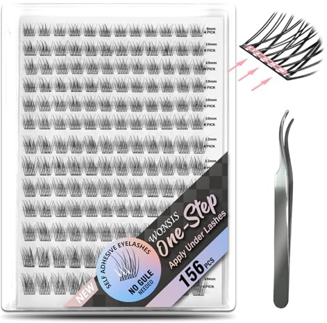 WONSIS Self Adhesive Eyelashes, 156 Pcs Self Adhesive Eyelash Clusters, No Glue Needed, Invisible Strip Tape - Longer Lasting, No Sticky Residue Pre Glued Eyelashes (Natural-Mixed)…