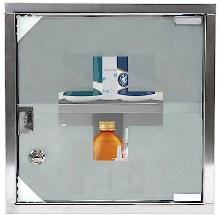 TANYEAR Medizinschrank mit Glas Tür aus Edelstahl 2 Fächer für zu Hause, abschließbarer Arzneischrank Hausapotheke, Erste Hilfe Schrank, 30x12x30cm