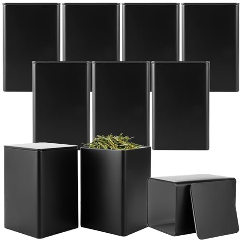 ZOFUN 10 klassische eckige Teedose für losen tee, Tee Vorratsdose, Teedose metall Aromadichte Teedosen Set Tee Aufbewahrung Gewürzdosen (Matt/Grau, 8.5×8.5×13CM)