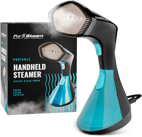 PurSteam Handheld Garment Steamer for Clothes – Powerful Wrinkle Remover with 3 Steam Settings, Large Removable Water Tank, and Fast Heat-Up – Portable Fabric Steamer for Home & Travel