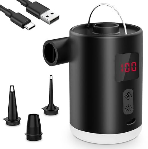 Bomba de aire eléctrica, batería recargable, 4000 mAh, mini bomba de aire eléctrica, bomba eléctrica, mini bomba con 3 boquillas de aire, inflado rápido para piscina colchón de aire