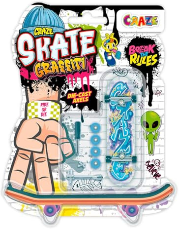 CRAZE SKATE Fingerboard Set Graffiti Edition Pack of 4 – Street Art Finger Boards with Mini Skateboards for Kids Finger Play, boys party favours