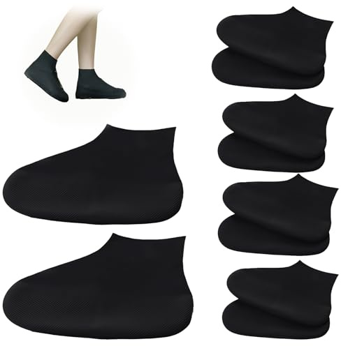 4 Paires de Couvre Chaussures Imperméables Réutilisables, Matériau en Silicone Résistant à l'Usure, Protection Pluie et Boue avec Semelle Anti-Dérapante, Élastique, Idéaux pour la Pluie et la Neige