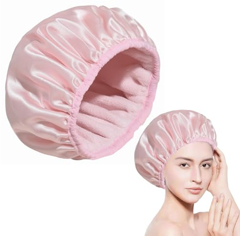 VYNZOR 1 Pezzo Cuffia Doccia Impermeabile Molto Grande e Regolabile, Riutilizzabile con Fodera in Microfibra Spessa, Cuffie per Capelli e Tripla Cuffia Capelli, Asciugamano Capelli Fascia per Donna