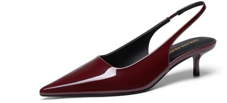 DREAM PAIRS Women's Kitten Slingback Low Closed Heels,Burgundy,5