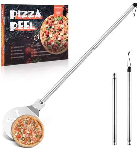 Herogo Pizza Turning Peel, 9 Inch Stainless Steel Perforated Pizza Paddle with Long Detachable Handle, Round Pizza Shovel for Baking Pizza, Metal Turning Tools for Oven Grill, Easy Clean & Storage