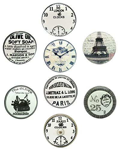 G Decor Lot de 8 boutons de porte en céramique, pour portes de placards, finition vintage/vieillie, Blanc/argenté