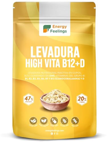 Energy Feelings Levadura Nutricional Vitamina B+D 250g, Levadura Nutritiva en Copos Rica en Vitamina B y Proteínas 47%, Nutritional Yeast Sin Gluten, Sin Azucar, Ideal para Queso Vegano
