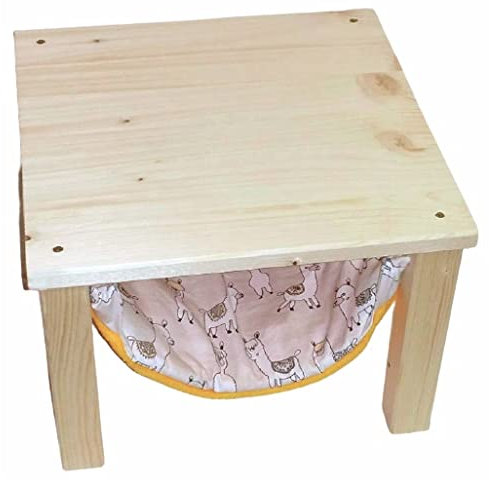 Meerschweinchen-Hängematte mit Holzgestell – Muster Lama – Handarbeit aus Deutschland – Sofort einsatzbereit – Baumwolle & Fleece – Waschbar