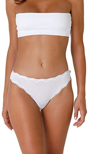 Lovable Slip Mini in Cotone Elasticizzato con Pizzo Lovely Glamorous Donna, Bianco, 3/M