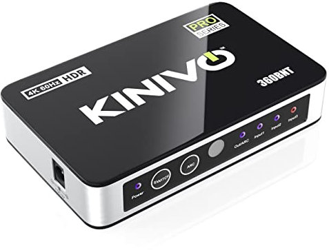 Kinivo HDMI Switch with Audio Extractor 360BNT (3 in one out, Toslink Optical Audio Port, SPDIF, 4K 60Hz, High Speed 18Gbps, IR Remote) - Compatible with Roku, PS5, Xbox, Apple TV, Dolby Digital/Atmos