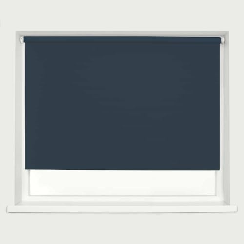 Navy Blackout Roller Blind Metal Fittings Trimmable UV Protection Thermal Properties Premium Fabric Home Office Bedroom Kids Room Child Safe Easy Fit 150cm Width x 160cm Drop