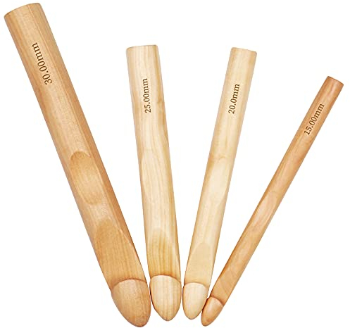 Coopay Crochet Hooks 15mm 20mm 25mm 30mm Extra Large, Taper Throat and Rounded Head, Chunky Crochet Hook with Ergonomic Wooden Handle for Arthritic Hands, for Thick Wool Crochet Rug Projects