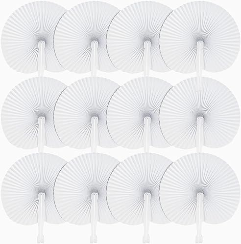 Pack of 36 White Round Hand Fans, Paper Fans, Wedding Fans, Folding Fans, Guest Gift for Summer Occasions, Party, DIY, Wall Decoration