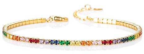 namana Regenbogen-Tennisarmbänder für Damen und Mädchen, zierliches Gold-Tennis-Armband mit bunten Zirkonia-Steinen, niedliches dünnes Gold-Regenbogen-Armband, bunte Schmuck-Geschenke für Frauen