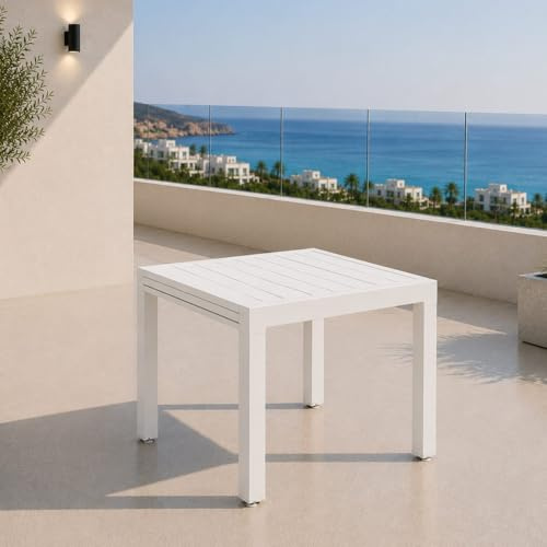 Yellow shop - HILL Tavolo da giardino quadrato allungabile per esterno in alluminio L90/180xP90xH74 cm Antracite, Bianco o Coffee (Bianco)
