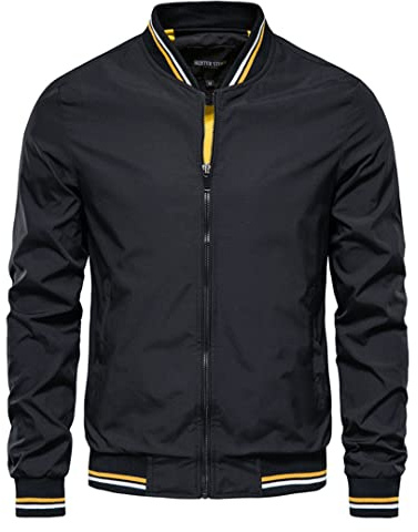Alloaone Vår höst bomber jacka herr slim fit enfärgad baseballjacka pilotjackor svart M