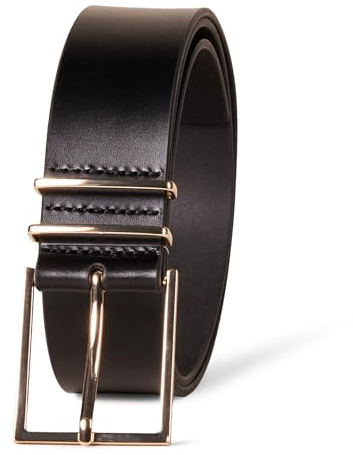 Amazon Essentials Women's Leather Refined Buckle Dress Belt, Black, Medium