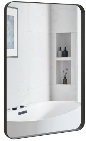 COSTWAY Miroir Mural de Salle de Bain 51 x 81 CM, Miroir de Courtoisie Moderne avec Cadre en Métal et Coins Arrondis, Miroir Mural Rectangulaire pour Dressing, Chambre, Entrée, Noir