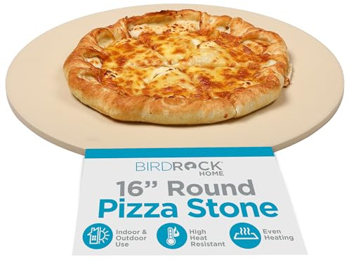 BIRDROCK HOME Pizza Stone for Oven and Grill | 16 Cordierite Baking Stone for Cooking, Bread, Pie, BBQ | Indoor - Outdoor | Grill, Smoker, Toaster Use | Ceramic Sheet for Crispy Crust (Round)