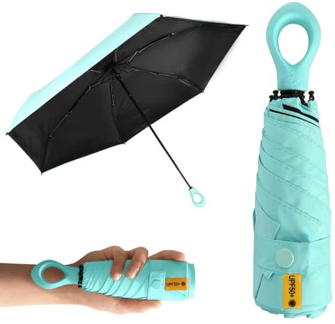 ZYFC Mini Folding Umbrella, Pocket Pocket Umbrella with Case, Creative Ring Handle, Windproof Uv Protection Ultra -Light Umbrella Foldable Robust, Sun Protection Storm -Proof for Men (Blue)