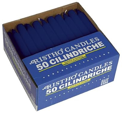 Lot de 50 bougies cylindriques diamètre 2,2 cm hauteur 21 cm - Durée 8 heures - Couleur bleue - Cereria Di Giorgio