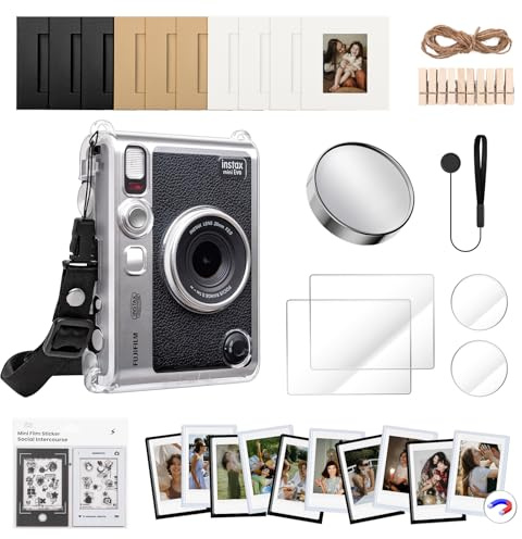 HIYQIN Custodia Trasparente e Set di Accessori per Fujifilm Instax Mini EVO - Copriobiettivo, Schermo LCD, Pellicole in PET per Obiettivi, Cornici