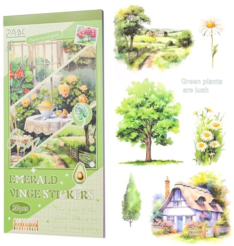 BRTNUP Juego de pegatinas de diario, 20 hojas de pegatinas para scrapbooking, pegatinas vintage para álbumes de recortes, pegatinas para scrapbook Journal Supplies (planta verde)