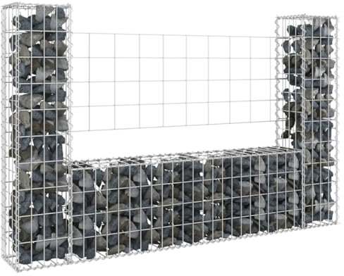 Gabion pour Pierre, Panier à Pierre Panier de Gabion Cage à Pierre Panier de gabion en forme de U avec 2 poteaux Fer 140x20x100 cm