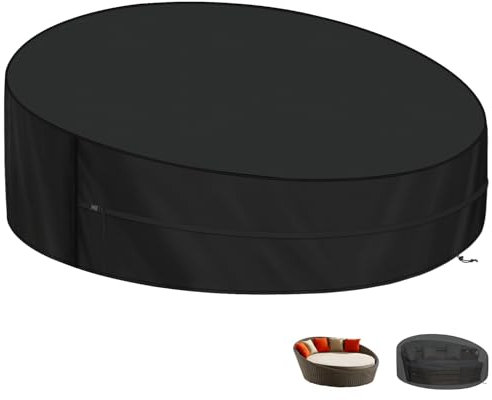 LAMUNI Sonneninsel Abdeckung Wasserdicht Schutzhülle Sonneninsel Rund Abdeckplane für Liegeinsel Outdoor Schwerlast 420D Oxford Gartenmöbel Abdeckhaube für Loungeinsel Garteninsel, 250x90/50cm