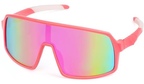 MELLIEX Fahrradbrille Kinder, UV-Schutz Sport Sonnenbrille Kinder, Leicht Schnelle Brille für Jungen Mädchen 6-12 Jahre, Rosa