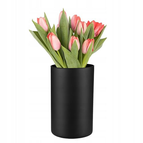 TREND FOR HOME Vaso in vetro rotondo, alto, 21,5 cm, colorato, grande, cilindro, per erba della pampa, nero, grande decorazione per matrimonio, 2800 ml, Ø 13,5 cm, nero opaco