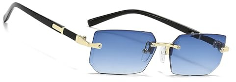 MEGAVOW Rectangle Lunettes de Soleil sans Cadre Carrées, Coupe Diamant Lentille, Style Rétro Vintage pour Plage, Voyage, Fête, Lunette à Monture Ultra-petite pour Femmes Hommes