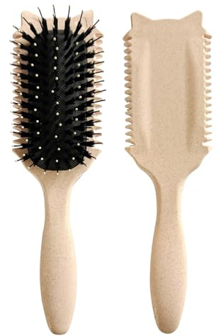 Curl Defining Brush, Curl Define Styling Brush, Hair Brush for Combing and Shaping Men's and Women's Curls to Reduce Pulling, Nylon Bristles, Curl Enhancing, Unisex (Beige, cat ears)