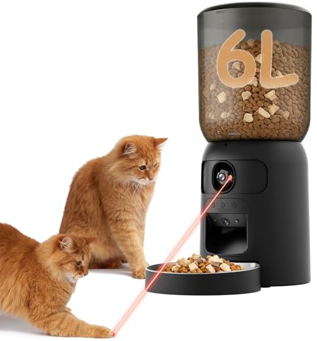 BrooBirder Alimentador automático para Gatos de 6L WiFi, Microfono e Doppia Telecamera Visione Orientabile, Tracciamento Mobile e App Notifiche, 10 Comidas Programmati