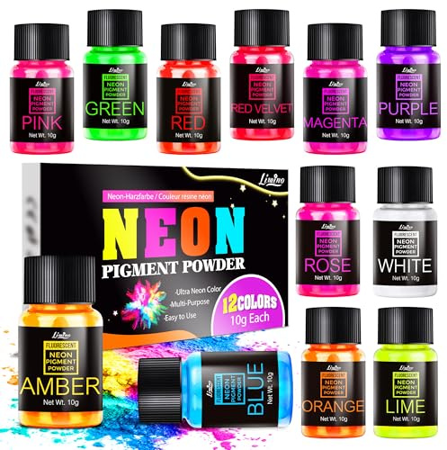 Poudre pigmentée néon - 12 couleurs - Poudre fluorescente pour résine époxy, nail design, bougies, slime, résine néon pour peinture, bijoux, bricolage