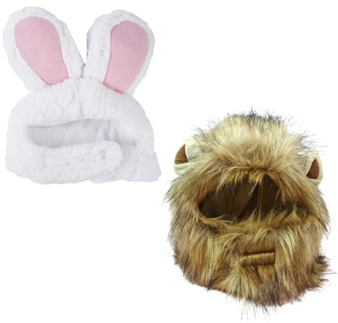 Set di 2 copricapi divertenti per animali domestici, copricapo per capelli di leone, copricapo per coniglio, adatto per cani e gatti di piccola taglia, parrucca da criniera di leone, costume per