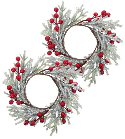 Amosfun 2pezzi Anelli per Candele da tè Natalizi Ghirlanda di Fiori Artificiali Portacandele Stagionale Bacche Rosse Adatto per Centrotavola di Casa e Decorazioni Festive