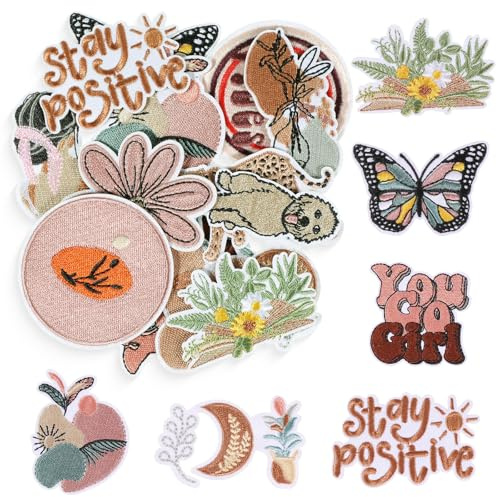 You Go Girl Iron On Patches - 14 Pack Boho Floral & Motivational Embroidered Patches for DIY, Customise Denim Jackets, Jeans, Backpacks, Hats | Inspirational Gifts for Women & Teens